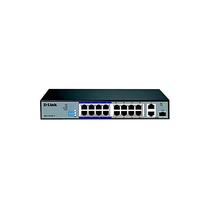 D-Link DES-F1016P-E/B 16-Port Fast Ethernet Unmanaged Long Range 250m PoE+ Surveillance Switch