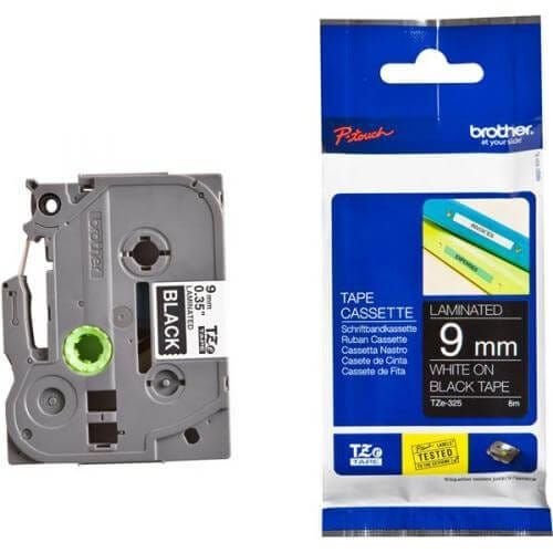 Brother TZE-325 9mm white on Black Label Printer tape