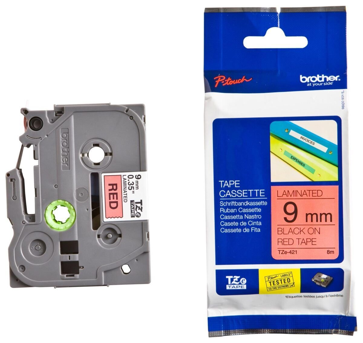 Brother TZE-421 9mm Black on Red Label Printer Tape