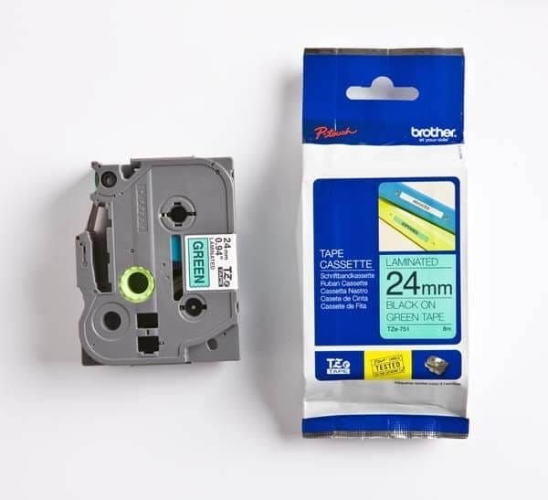 Brother TZE-751 24mm Black on Green Label Printer tape