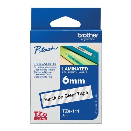Brother TZe-111 6mm Black on Clear Label Printer Tape