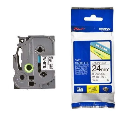 Brother TZe-251 24mm Black On White Tape